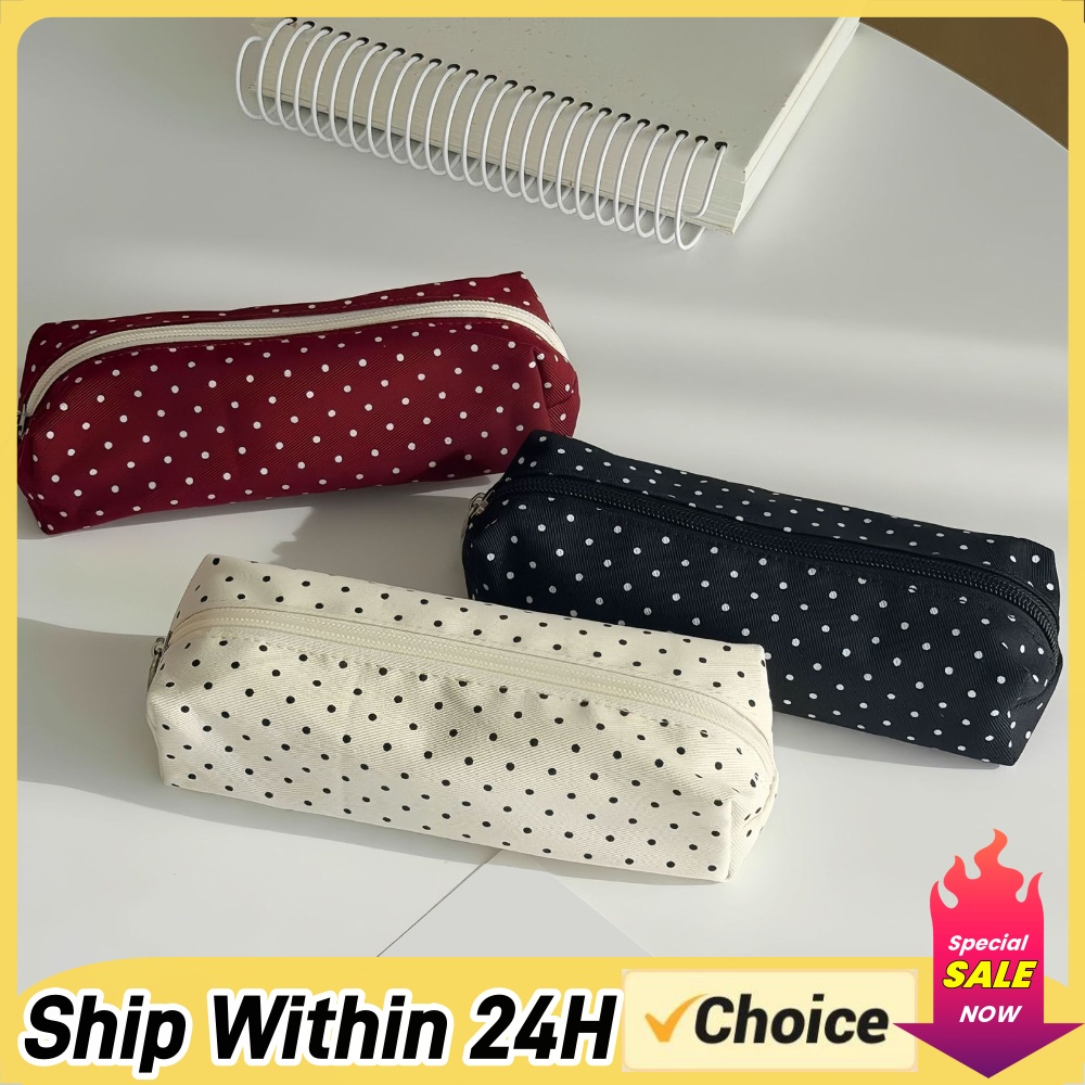 Aesthetic Large Pencil Case Pouch - Uroczy piórnik w kropki, estetyczny futerał