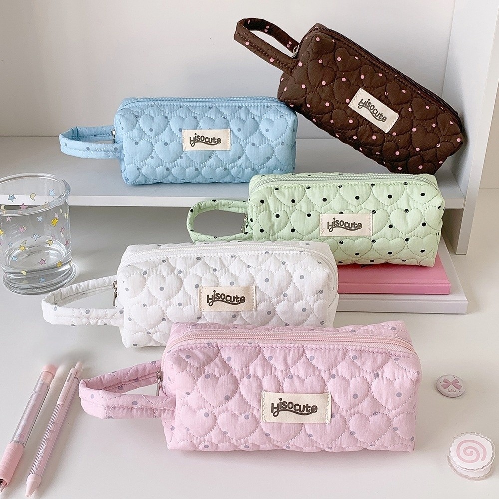 Aesthetic Large Pencil Case Pouch - Piórnik Koreański w Kropki z Smyczą,