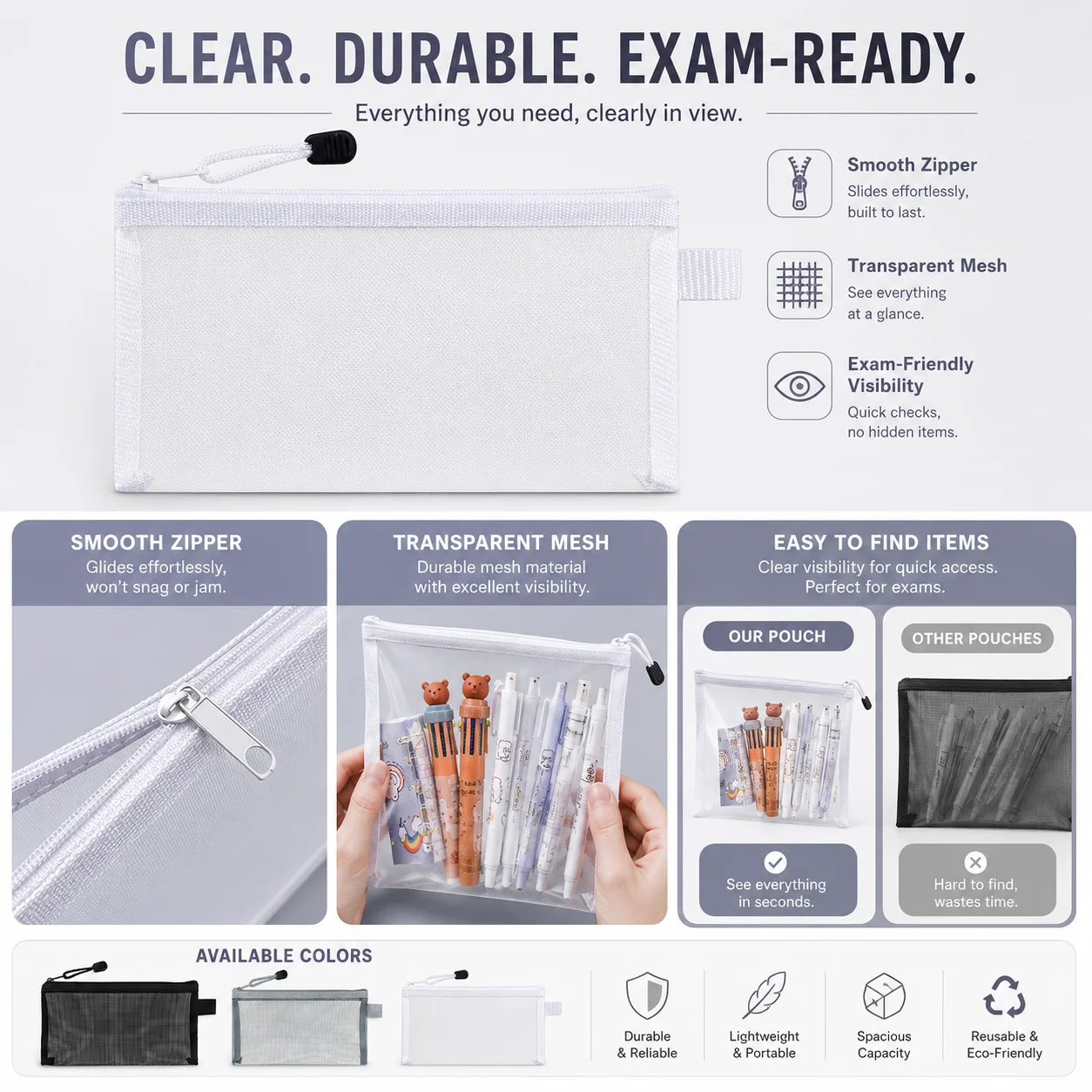 Przezroczysta siatkowa torba n – Clear Mesh Pencil Pouch For Exam recenzja i cena